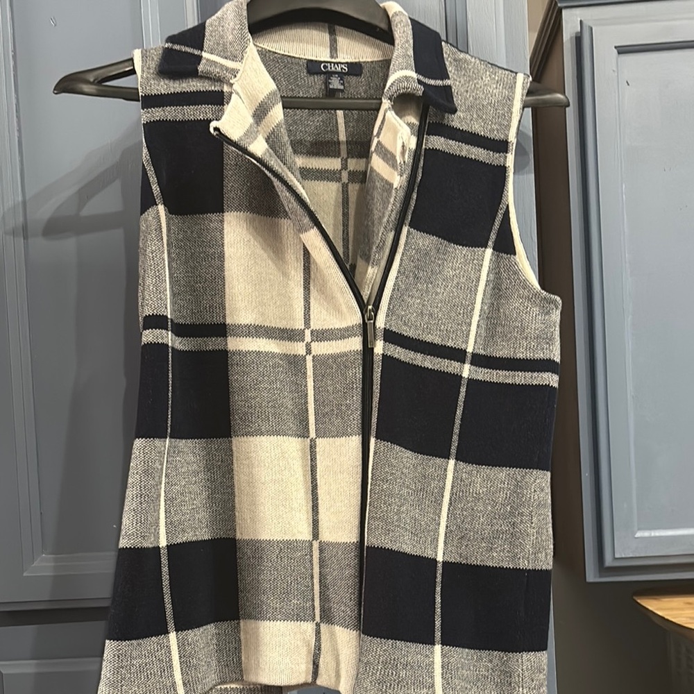 Chaps Black and Cream Plaid Vest